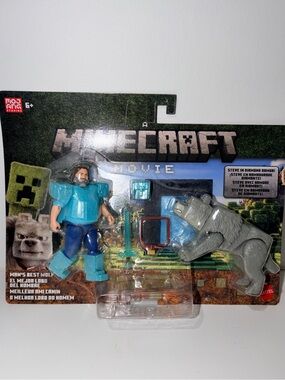 Mattel Minecraft Steve and Wolf Action Figure - Blue and Gray